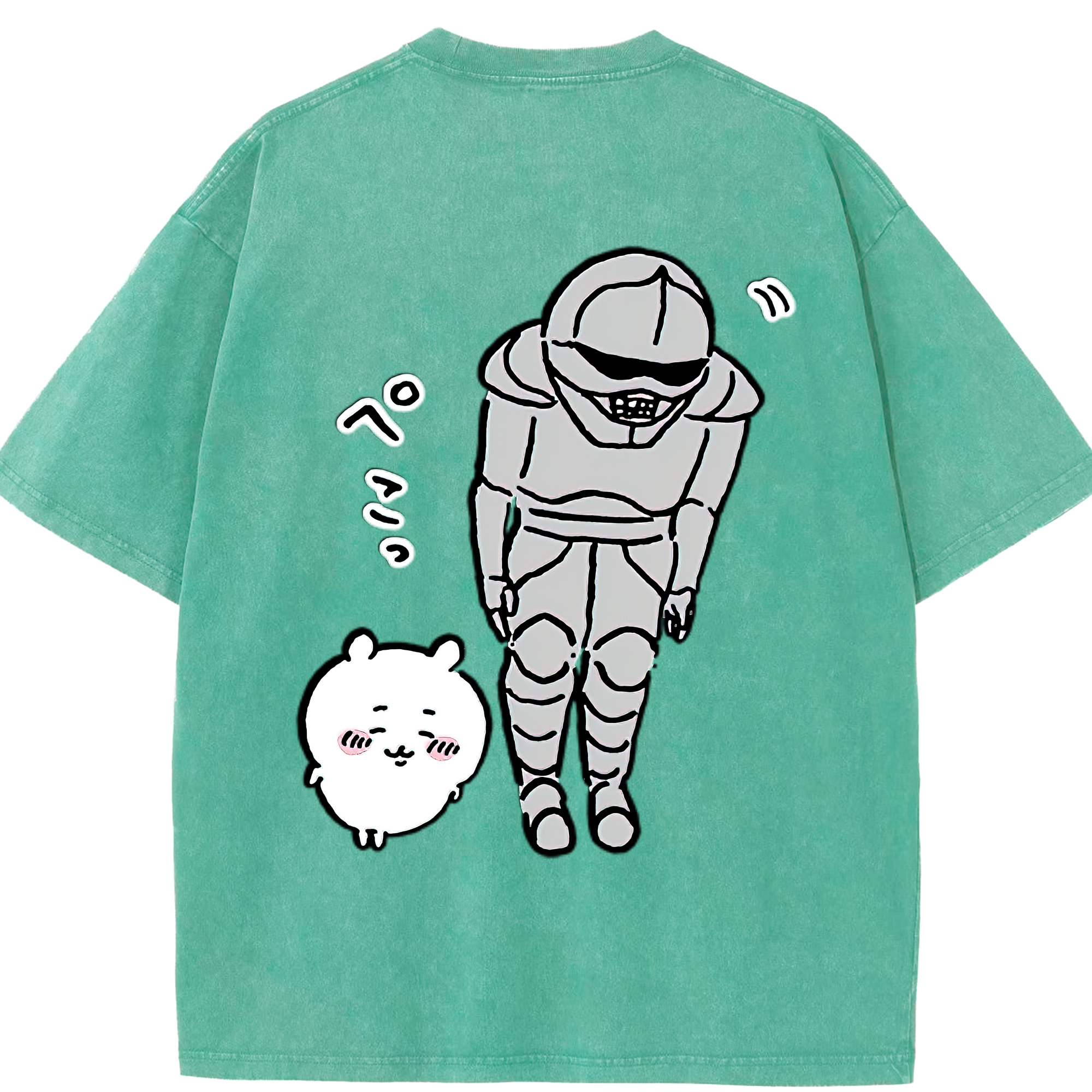 （画像用） ちいかわ 労働の鎧さん Chii-kawa Mr. Armor of Labor 綿100% ヴィンテージ風 半袖Tシャツ（背面プリント）